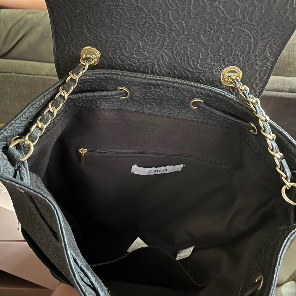Embossed-Lace-Faux-Leather-Backpack - Picture 9 of 13